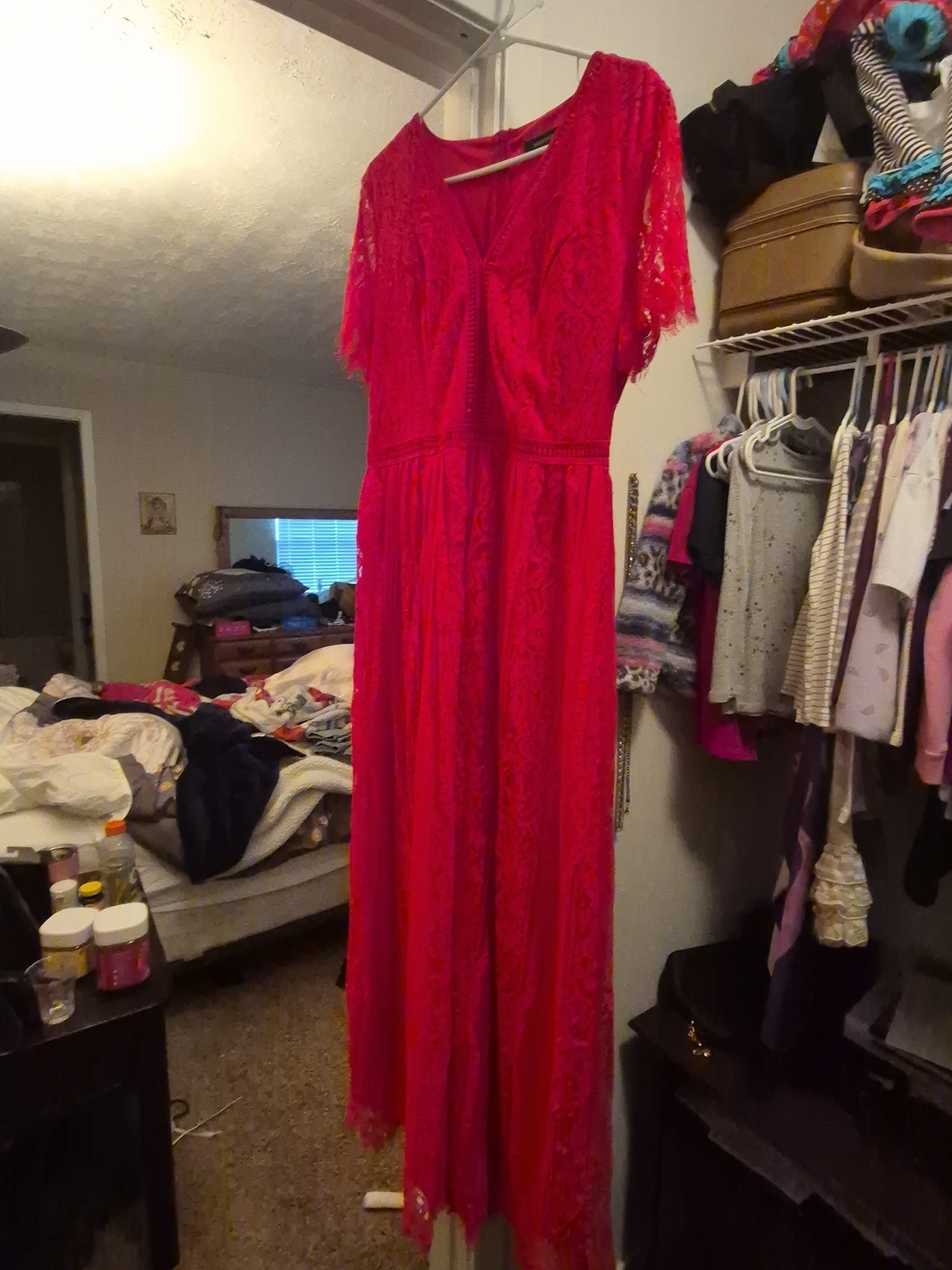 Red Lace Maxi Dress - Elegant Women's Formal Gown